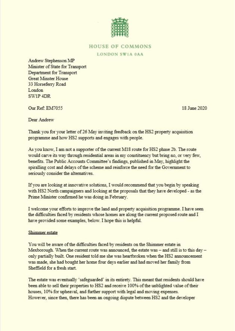Ed Miliband letter to the DfT (page 1)