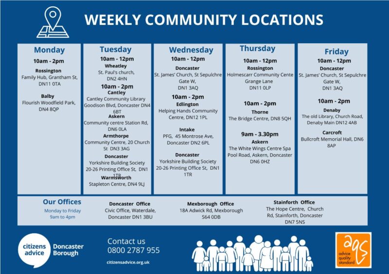 Citizens Advice Bureau Doncaster - Weekly Community Locations 